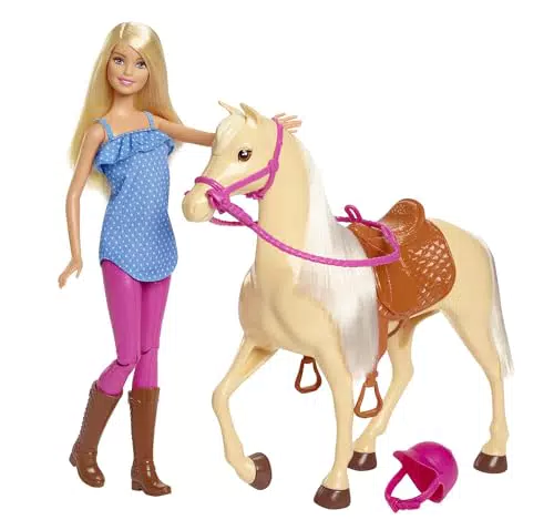 Barbie Reitzubehör Set mit Puppe und Pferd – Geschenkidee für Kinder ab 3 Jahren