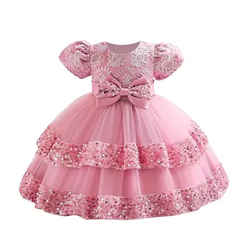 Belovecol Baby Mädchen Festliches Kleid Mädchen Geburtstag Partykleid Taufkleid Pailletten Bowknot Formal Abendkleid