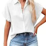 BLENCOT Damen Bluse Kurzarm V-Ausschnitt Button Down Sommer Top