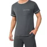 Bresdk Schlafanzug Herren Kurz Baumwolle Sommer Shorty Pyjama Herren T-Shirt Schlafanzughose Zweiteilig Pyjamas Set für Männer
