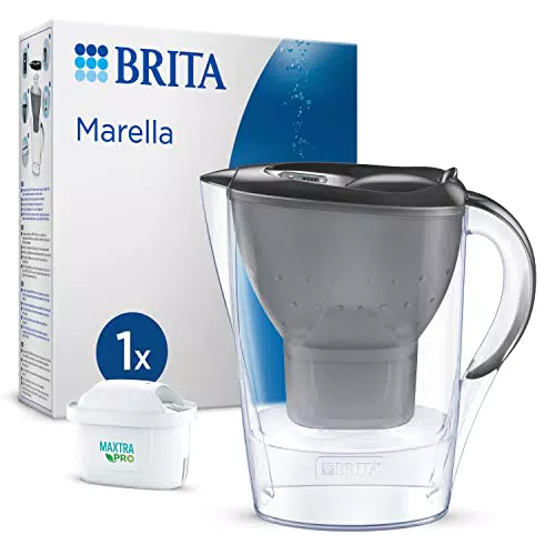 BRITA Wasserfilter Kanne Marella - Tischwasserfilter zur Reduzierung von Kalk und Schadstoffen
