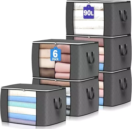 Budding Joy 6 Stück 90L Aufbewahrungstasche, Aufbewahrungsbox mit Deckel Große