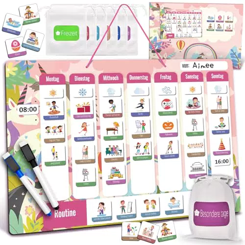 BuzzoXerex Wochenplaner Kinder, Tagesplaner Kinder Routine Stundenplan Abwischbar mit 240 Magnete