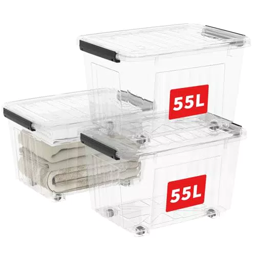 Cetomo C5038 Aufbewahrungsbox Stapelbar Klarsichtbehälter 55L, Kunststoff