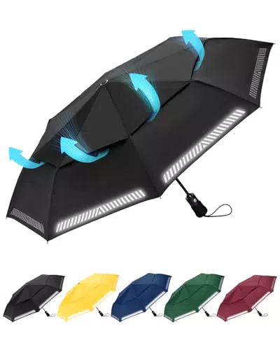 Chakipee Sturmfester Taschenschirm mit Reflexstreifen – Automatik und belüftet