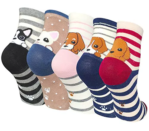 Chalier Cozy 5 Paar Damen Socken Tiere Lustige Bunte Socken Baumwolle mit Süße Katze Socken Geschenk für Damen Einheitsgröße Grau