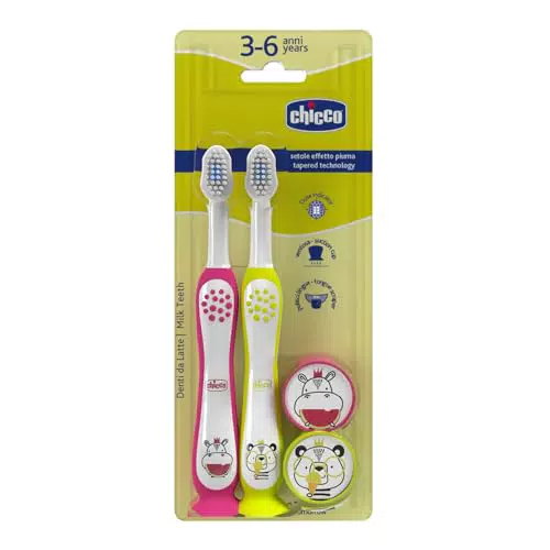 Chicco Zahnbürsten-Set mit Saugnapf und weichen Borsten für Kinder 3-6 Jahre
