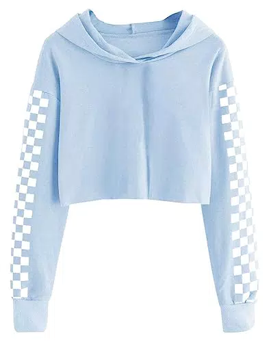 Cicy Bell Kapuzenpullover Für Mädchen Kinder Crop Tops Niedlich Plaid Langarm Mode Hoodie Sweatshirts Baby Blau 120