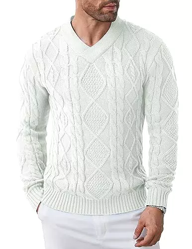 COOFANDY Herren V-Ausschnitt Strickpullover Slim Fit Winterpullover