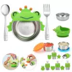 Csgood Kinderbesteck Set mit Gabel, Löffel, Salatdressing Behälter und Ausstechformen