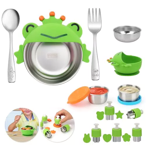 Csgood Kinderbesteck Set mit Gabel, Löffel, Salatdressing Behälter und Ausstechformen