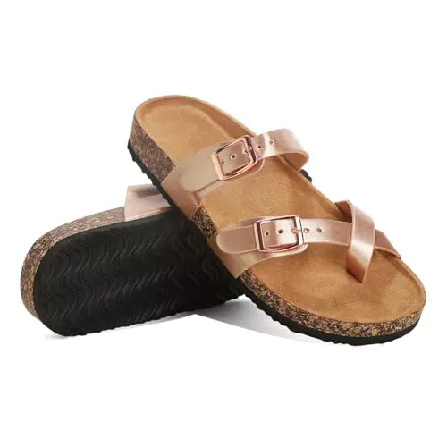Damen Pantoletten mit Fußbett - Bequeme Zehentrenner Sandalen für Sommer