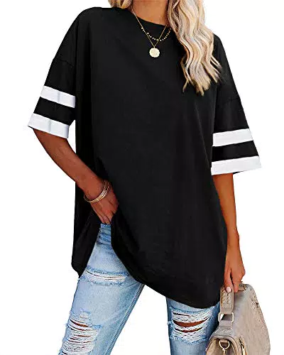 Ebifin Damen Oversize T Shirt Rundhals Kurzärmeliges Tops Casual Lockere Basic Sommer Tee Shirts Bluse.Schwarz