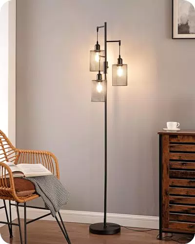 EDISHINE Stehlampe Dimmbar 3 Käfig Lampenschirm Metall Retro Industrial Leuchte
