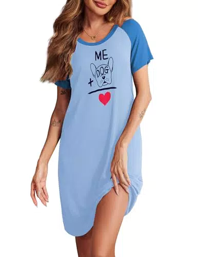 Ekouaer Damen Nachthemd Lustig Kurzarm Schlafshirt T-Shirt
