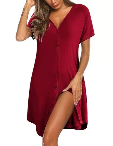 Ekouaer Damen Nachthemden Kurzarm Zweiteiliges Schlafshirt mit Blumenmuster