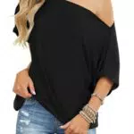 Eniloyal One Shoulder Oberteil Damen Oversize T-Shirt Elegant mit Fledermausärmeln