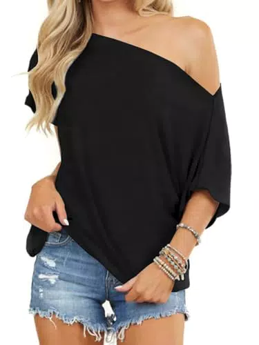 Eniloyal One Shoulder Oberteil Damen Oversize T-Shirt Elegant mit Fledermausärmeln