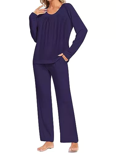 Famulily Pyjama-Sets für Frauen Ladies Comfy Freizeit Anzüge Rundhalsausschnitt Nachthemd Elastischer Bund Hosen 2 Stück Matching Pyjamas Wein XX