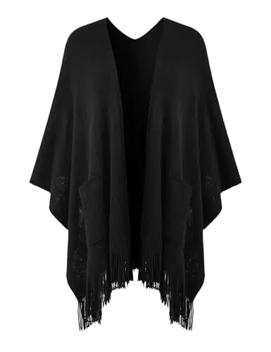 Ferand Damen Poncho Offene Vorderseite mit Taschen, Weiche Strick-Cape