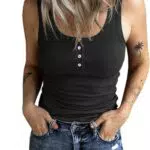 Fessceruna Damen Tops Sexy U-Ausschnitt Tank top Ärmellos Sommer Oberteile Gerippt Camisole mit Knöpfen