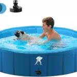 Fwiull Hundepool für Große & Kleine Hunde, Faltbarer Hunde Planschbecken 160 * 30CM Hundebadewanne Stabiler Swimmingpool Haustier Kind Schwimmbecken rutschfest Tragbar Blau