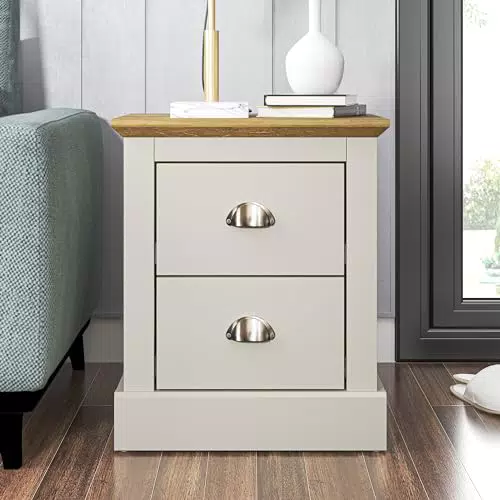 Galano Sofia Nachttisch mit Schublade - Nachtschrank mit Griff - Anglebige Struktur Beistelltisch - Modernes Design Schrank Schlafzimmer - 39.5T x 45.9B x 55.2Hcm Hellgrau