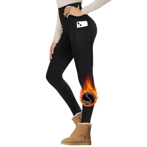 Gayhay Thermo Leggings Damen mit Taschen, High Waist, gefüttert für Winter-Sport