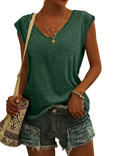 GeGekoko Damen T-Shirt Kurzarm V-Ausschnitt Flügelärmeln Oberteile Blusen Sommer Casual Lose Tank Top Basic Mädchen Tops Weiss