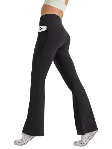 Glacspyg Damen High Waist Jogginghose mit Taschen - Elastische Bootcut Sporthose