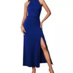 GRACE KARIN Damen Elegant Lange Ballkleider mit Schlitz Ärmelloses Sexy Enges Dress Abiballkleider Einfarbig Königsblau