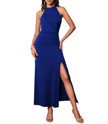 GRACE KARIN Damen Elegant Lange Ballkleider mit Schlitz Ärmelloses Sexy Enges Dress Abiballkleider Einfarbig Königsblau