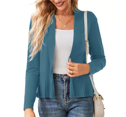 GRACE KARIN Damen Strickjacke mit elastischem Saum und Raffung, langärmelig