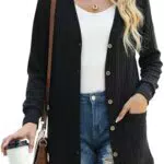 GRECERELLE Damen Lange Strickjacke Casual Langarm Open Cardigan mit Knöpfen