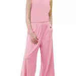 Haloumoning Mädchen Jumpsuits Weites Bein Hosen Loose Fit Ausgeschnittener Rücken Overall Casual Strampler Rosa 160