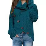 Haloumoning Mädchen Pullover Rollkragen Knopf Langarm Strickpullover Kinder Wrap Pulli Sweater
