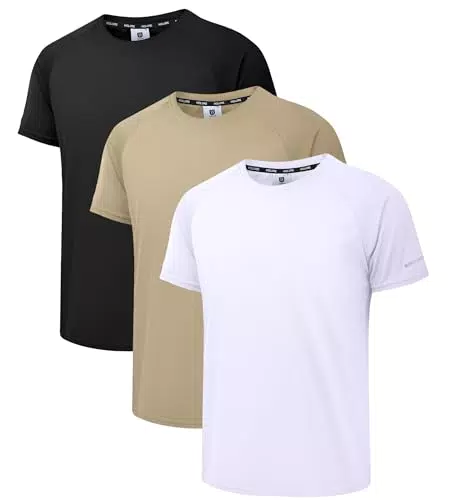 Holure Herren 5er Pack Sports Atmungsaktiv Schnelltrocknend Kurzarm T-Shirts Schwarz/Weiß/Khaki