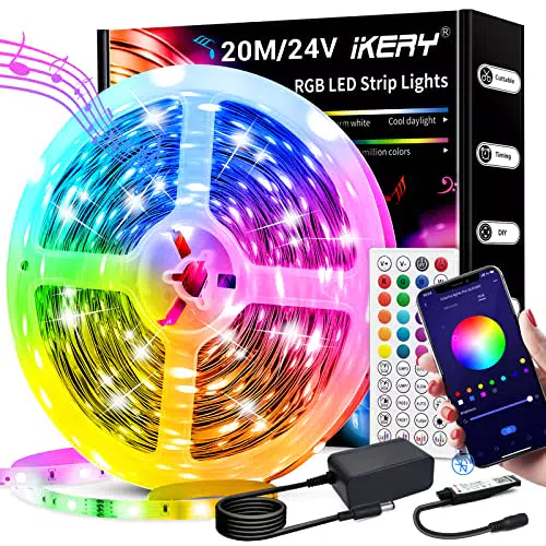 IKERY LED Strip 20m RGB Amb. Lightstrip Farbwechsel mit 16 Mio. Farben LED-Lichtband Sync mit Musik