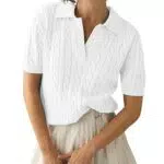Imily Bela Damen Kurzarm Strickpullover V-Ausschnitt Elegant Sommer T-Shirt
