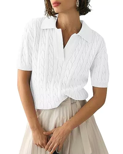 Imily Bela Damen Kurzarm Strickpullover V-Ausschnitt Elegant Sommer T-Shirt
