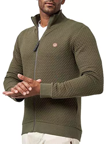 Indicode Herren Bermie Sweatjacke mit Stehkragen, Cardigan Herrenjacke Sweater Männer Army