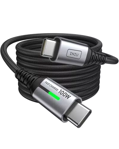 INIU USB C auf USB C Kabel, 100W Typ C Schnellladekabel PD 5A QC 4.0 Nylon Ladekabel USB-C Aufladekabel für iPhone 15 MacBook Pro 2021 iPad Air Samsung S22 PS5 Switch Pixel 7 Huawei usw