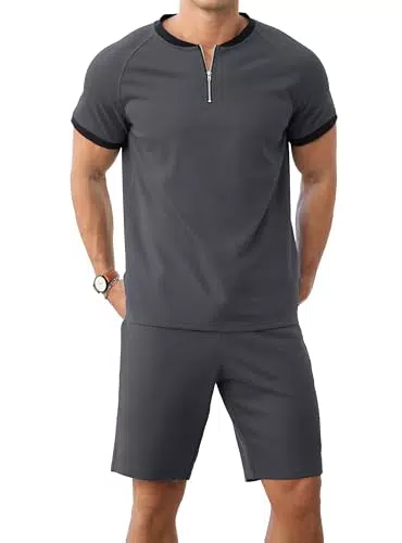 IWOLLENCE Herren Poloshirt mit Reißverschluss und Sportshorts für Freizeit