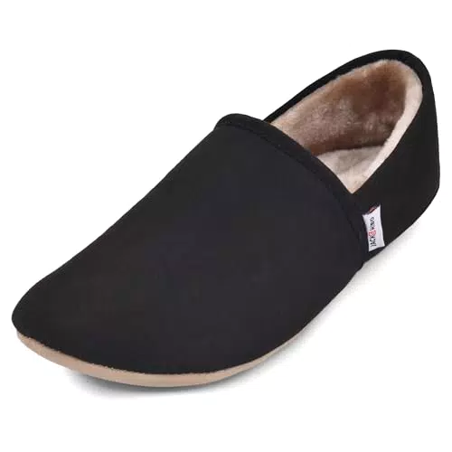 JACKSHIBO Hausschuhe Damen Herren Warme Plüsch Pantoffeln Weite Zehenbox Weiche Leicht Leder Hüttenschuhe Bequeme Rutschfest Drinnen Barfußschuhe Slippers Nullabsatz Sohlen