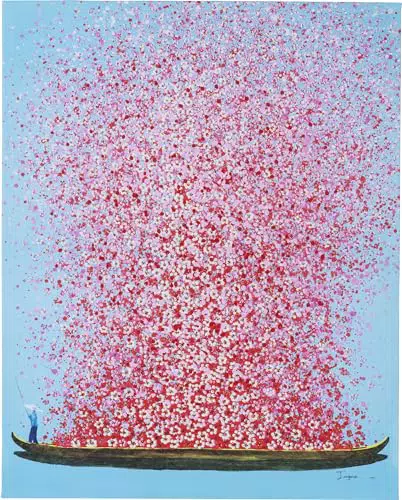 Kare Design Bild Touched Flower Boat Blau/Pink, Gemälde