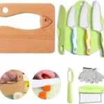 Kinderküchenmesser Set – Montessori Holzmesser mit Schneidebrett und Zubehör