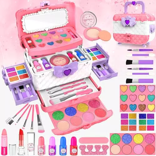 Kinderschminke Schminkkoffer – Waschbares Make-up Set für Mädchen ab 3 Jahren