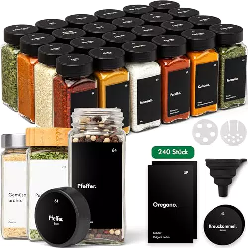 KIVY Salz und Pfeffermühle 2er Set + 8 Wasserfeste Label - Verstellbares Keramikmahlwerk - Gewürzmühle - Pfeffer und Salzmühle für grobes Salz - Chili Mühle Klein - Pfeffer salz Mühlenset