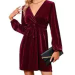 KOJOOIN Damen Samtkleid Causal Velvet Retro Kleid Elegant Abendkleid Sexy V Ausschnitt Partykleid Cocktailkleid Winterkleid Dunkelblau X