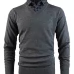KTWOLEN Herren Pullover 2-in-1 mit Hemdkragen, V-Ausschnitt und Langarm